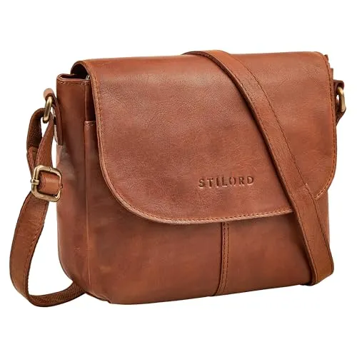 STILORD Elowen Stylishe Kleine Umhängetasche Damen Leder Handtasche Cognac Klein Echtleder Damentasche Vintage Ledertasche Crossbody Bag Schultertasche