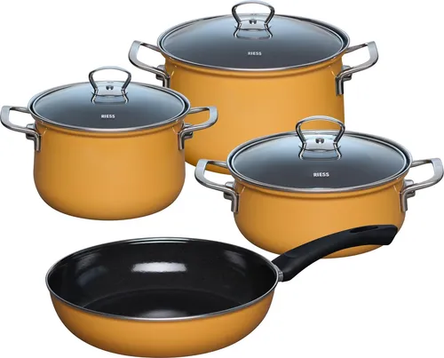 Riess Starterset 4-teilig ORANGE – Emaille Kochgeschirr in orange von Riess