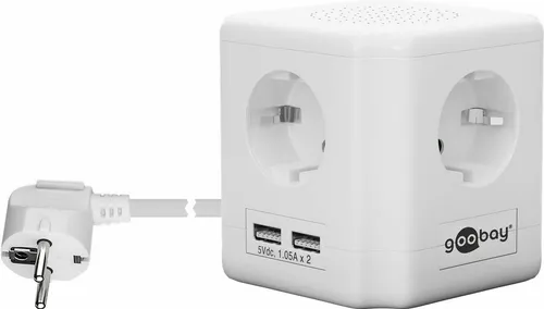 Goobay® 41268 4-fach Steckdosenwürfel mit Schalter - Überspannschutz & Mehrfachstecker mit 4 Ausgängen, 2 USB Lade Ports und 1,5 m Kabellänge für maximale Flexibilität und Komfort.