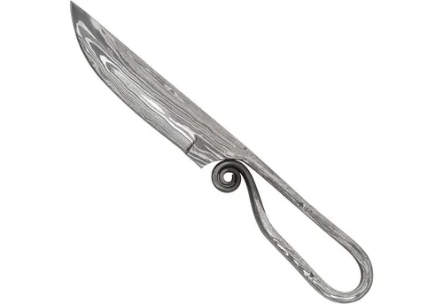 Haller Damast Taschenmesser Mittelalterstil - Elegantes Mittelaltermesser aus geschmiedetem Kohlenstoffstahl. Mit einer Klingenlänge von 110 mm und einer Gesamtlänge von 215 mm ist es ideal für Sammler und Liebhaber historischer Designs.