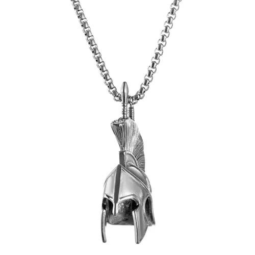 meberg Karma NH10666935 Halskette mit Römerhelm Silber Herren Edelstahl 55 cm Kette mit Anhänger Herrenschmuck Edelstahlkette Männer Herrenhalskette Geschenk für Ihn