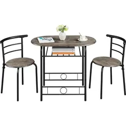 Yaheetech Essgruppe Tischgruppe für 2 Personen mit 1 Esstisch & 2 Stühle Küchentisch mit Ablagefach Esszimmertisch Armlehnstuhl Esstisch-Set Braun - Kastanienbraun