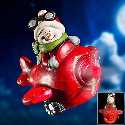 HAC24 Deko Schneemann im Flugzeug Weichnachtsdeko Weihnachten Figur Dekofigur Weihnachtsfigur Beleuchtet Weihnachtsbeleuchtung Dekoration mit wechselnden Schriftzügen