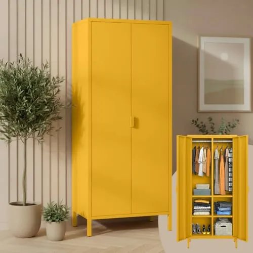 skølm. Kleiderschrank Ituri aus Stahl, 170x80x45 cm - Kleiderschränke mit robustem Design aus pulverbeschichtetem Stahl, 4 höhenverstellbare Regale und zwei Kleiderstangen bieten flexiblen Stauraum für jeden Bedarf.