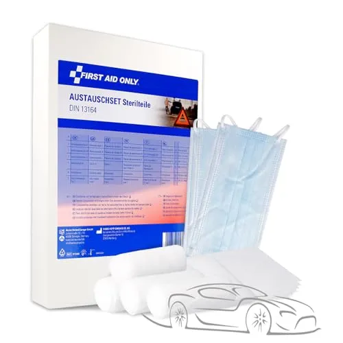 First Aid Only Austauschset Sterilteile für DIN 13164 + 2 Masken | Sterile Verbandmaterialien für Kfz, Betrieb und Haushalt | Ideal für Auto Verbandkasten | P-91310 00