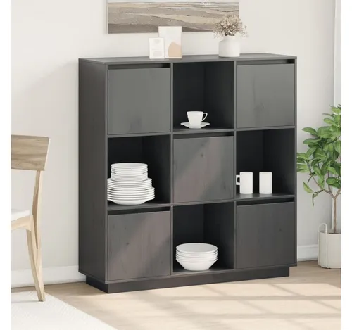 furnicato Highboard aus massivem Kiefernholz in Grau (110,5x35x117 cm)