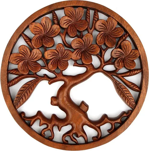 Wogeka Wanddekoobjekt Lebensbaum 29 cm - Rundes Wand-Relief - Sonstige Wanddekoration, handgeschnitztes Wand-Relief mit einem schönen Lebensbaum-Motiv, ideal zum Aufhängen und Verschönern Ihrer Räume.