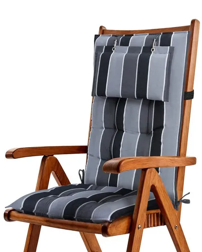 Beautissu Polsterauflage Sun-HL für Hochlehner - Hochlehner Auflage 119x50x8cm in Anthrazit-gestreift, aus 100% Polyester, ideal für zusätzlichen Komfort und Stil im Garten oder auf der Terrasse.