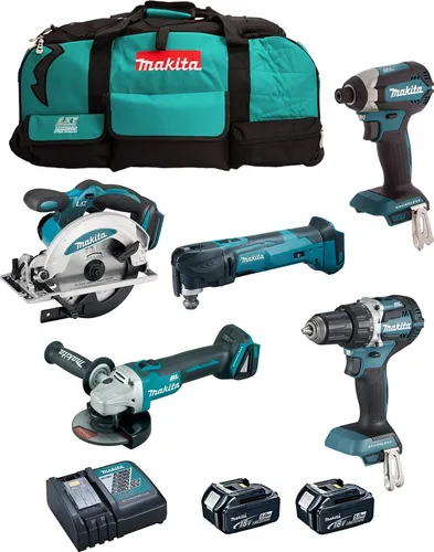 MAKITA Kit DLX5021TX1 (DDF484 + DGA504 + DSS610 + DTD153 + DTM51 + 2 x 5,0 Ah + DC18RC + LTX600)