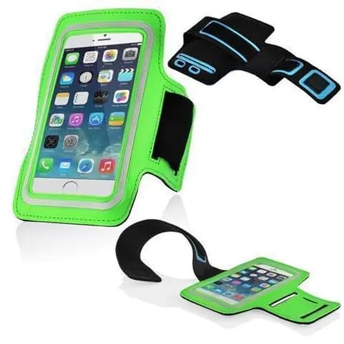 Cadorabo – Neopren Smartphone Sport Armband Fitnessstudio Jogging Armband Oberarmtasche kompatibel mit 4.5 – 5.0 Zoll Handys mit Schlüsselfach und Kopfhöreranschluss in GRÜN