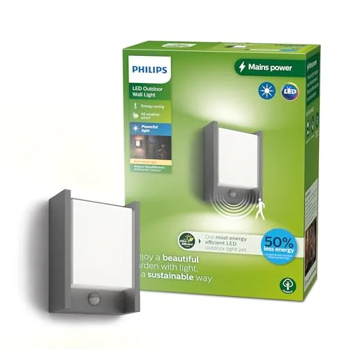 Philips LED Arbour UltraEfficient Wandleuchte 3.8W 2700K Anthracite HV mit Bewegungsmelder - Energieeffiziente Wandleuchte mit Bewegungsmelder: spart 50 % Energie im Vergleich zu herkömmlichen LEDs. Wetterfest und langlebig mit einer Lebensdauer von bis zu 50.000 Stunden.