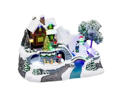 Fééric Lights & Christmas Weihnachtsdorf - Weihnachtsdorf mit beweglichen Figuren und 11 LEDs, zaubert festlichen Glanz in Ihr Zuhause. Ideal für Regale, Tische oder Kamine.