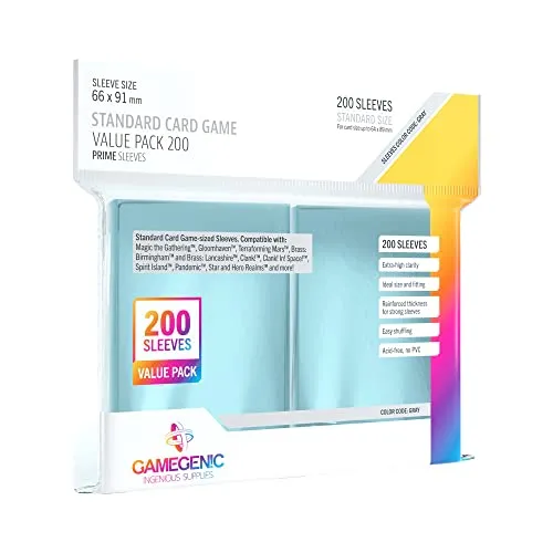 Gamegenic, Prime Standard Sleeve Value Pack 200, Sleeve Color Code: Gray
