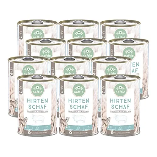 naftie Premium Hundefutter 100% Hirten Schaf - Reinfleischdosen pur - Hunde-Nassfutter zum Mischen - glutenfrei getreidefrei - Sparpaket 12x 400g