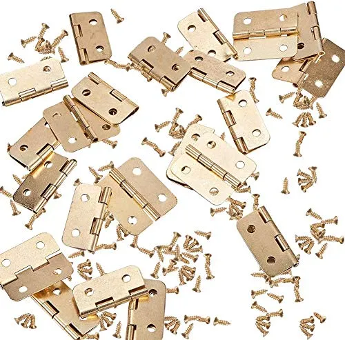Namvo kleine Mini Scharniere, 100 Packungen Schrank Schublade Tür Hintern H?nger Mitstecker mit 400 Stück 8 Mm Mini Messing Scharnier Ersatz Schrauben, Metall Scharnier für Holz Schmuck-Box (gelb)