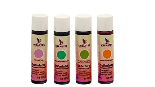 CREARTEC Natürliche Seifenfarbe Transparent - Seifenherstellung/Seifenkreationen - Farben: Orange, Olivengrün, Mint, Rosé - Inhalt: 40ml - Made in Germany