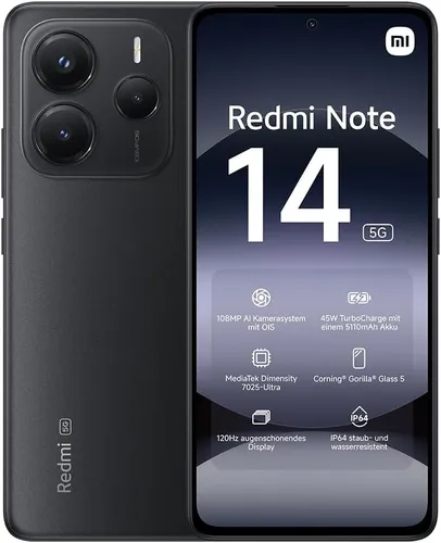 Xiaomi Redmi Note 14 5G 8+256GB Smartphone - Smartphone mit 108 MP Kamera, 16,94 cm AMOLED Display und 5G Unterstützung – ideal für Fotografie und Multimedia-Genuss.