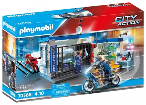 PLAYMOBIL City Action 70568 - Polizei: Flucht aus dem Gefängnis, 161-teiliges Set mit Polizisten, Gauner und Motorrad für kreatives Rollenspiel