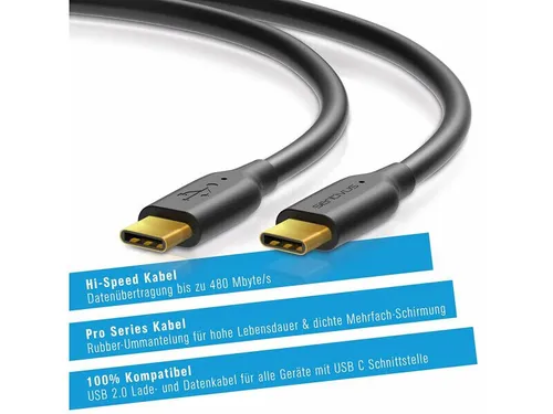 2m USB 3.0 Daten-/Ladekabel (USB 3.1-C Stecker auf USB 3.1-C Stecker) Schwarz