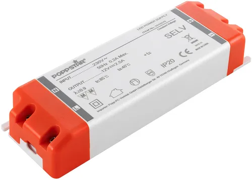 Poppstar LED Trafo Transformator 230V AC / 12V DC 2,5A 30W (Watt)