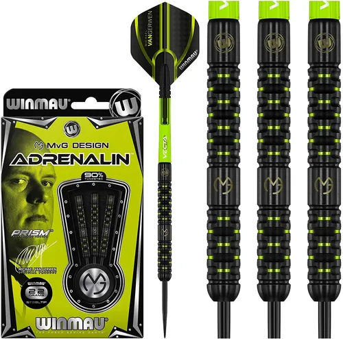 Winmau Steel Darts MvG Michael van Gerwen Adrenalin 90% Steeltip - Profi Steeldart mit 90% Tungsten, 25 g Gewicht und Standard Flight-Form, ideal für ambitionierte Spieler und Fans von Michael van Gerwen.