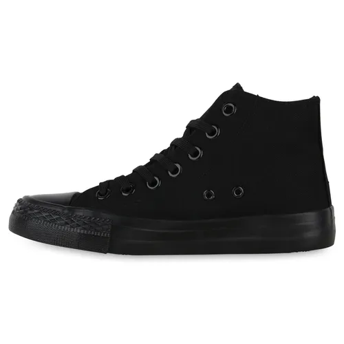 VAN HILL Damen Sneaker High Schnürer Bequeme Freizeit Stoff Schuhe 841313, Farbe: Schwarz, Größe: 36