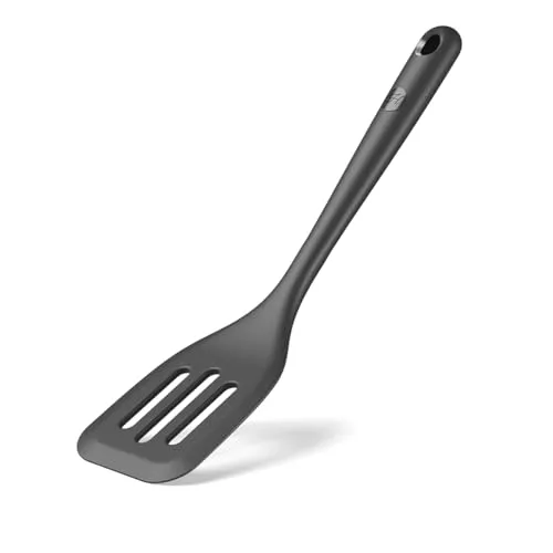 Hoffmann Silikon Pfannenwender mit Edelstahlkern, Anthrazit, Aufnahmefläche 8 cm, Hitzebeständig bis 200°C, Spülmaschinenfest, Lebensmittelecht