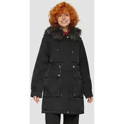 QS Damen 2149857 Mantel mit abnehmbarem Kunstfell, Grau/Schwarz 9999, 38 - Damen-Mantel mit fixierter Kapuze und abnehmbarem Kunstfell, ideal für stilvolle Wärme in der Übergangszeit.