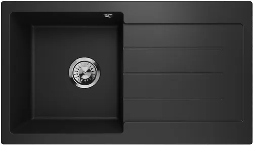 Granitspüle Lavello Master 1.0 Schwarz mit Abtropffläche - Hochwertige Einbauspüle aus Granit, kratzfest und pflegeleicht, ideal für funktionale Küchen mit Stil.