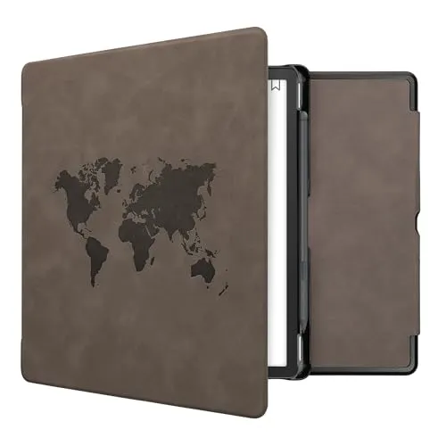kwmobile Hülle kompatibel mit Amazon Kindle Scribe (2022/2024) Hülle - Kunstleder Cover - Travel Umriss Grau