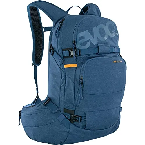 EVOC LINE PRO 20 Touren-Rucksack (LITESHIELD PLUS Protection, Trinkblasenfach, isolierter Schultergurt, Lawinenfach, Ski-Halterung, Snowboard-Halterung, Body Hugging, Hüftgurt), Denim Blau