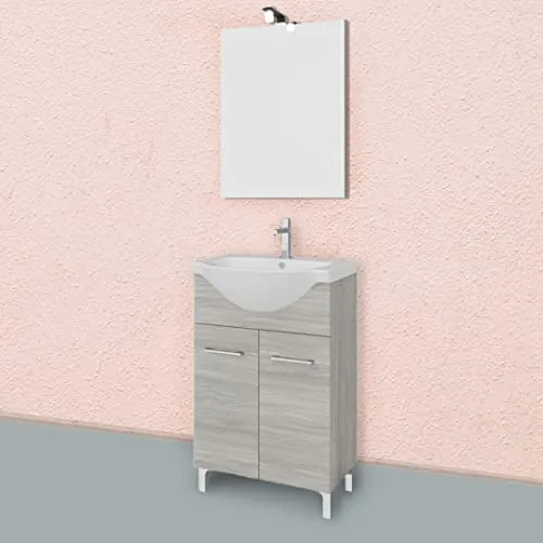 KIAMAMI VALENTINA - 55 cm Möbelset für das Badezimmer, in Holzoptik Eiche grau | Rimini