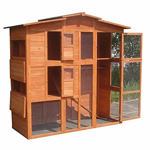 Melko XXL Hühnerstall mit Freilaufgehege - Geflügelstall für bis zu 10 Hühner, mit robustem Holz, 4 Nistplätzen und sicherem Freilaufgehege – ideal für artgerechte und saubere Hühnerhaltung.