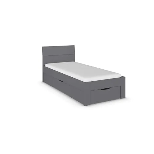 RAUCH FLEXX Bett mit Stauraum – Einzel- und Doppelbett in grau - Praktisches Kinderzimmermöbel mit Schubladen für zusätzlichen Stauraum, ideal für Ordnung im Zimmer. Erhältlich in Breiten von 90, 140 und 180 cm.