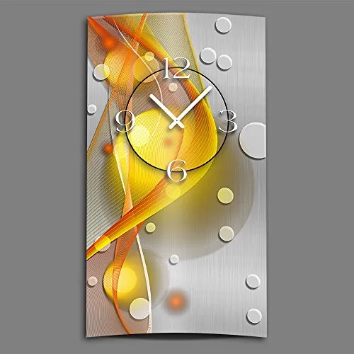 dixtime Abstrakt gelb orange hochkant Designer Wanduhr modernes Wanduhren Design leise kein Ticken 3D-0049