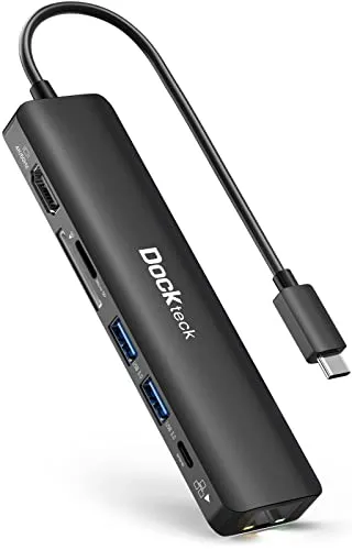 Dockteck 7 in 1 USB C Hub Ethernet Adapter - Vielseitiger USB-C-Dock mit 4K HDMI, 100W PD-Ladung und 1Gbps Ethernet für stabile Verbindungen. Ideal für MacBook, iPad und Surface Pro 7, perfekt für Arbeiten und Präsentationen.