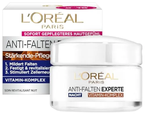 L'Oréal Paris Anti-Falten Experte 65+ Nachtcreme 50 ml - Nachtpflege für reife Haut, speziell entwickelt für die Bedürfnisse ab 65 Jahren, spendet intensive Feuchtigkeit und reduziert Falten.
