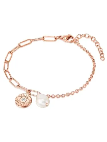 Valero Pearls Edelstahlarmband roségold mit Süßwasser-Zuchtperle - Edelstahlarmband in trendigem Roségold mit barocker Süßwasser-Zuchtperle und glitzerndem Preciosa-Kristall. Perfekt für Damen, die eleganten Schmuck mit modernem Design lieben.