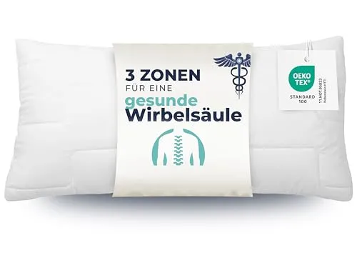 ZOLLNER Deluxe Kissen - 3-Zonen Kopfkissen 40x80 cm - Kissen in Hotelqualität, waschbar bis 95°C, mit innovativem 3-Kammern-System für optimalen Schlafkomfort und Oeko Tex® Zertifizierung.
