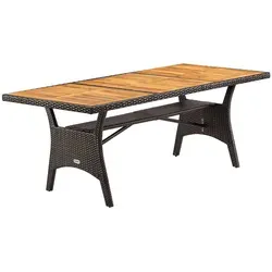 Casaria Gartentisch aus Polyrattan mit Akazienholz-Ablage 190x90cm - Hochwertiger Gartentisch aus wetterfestem Polyrattan mit FSC®-zertifiziertem Akazienholz, ideal für Garten und Terrasse. Maße: 190x90x74cm, braun.