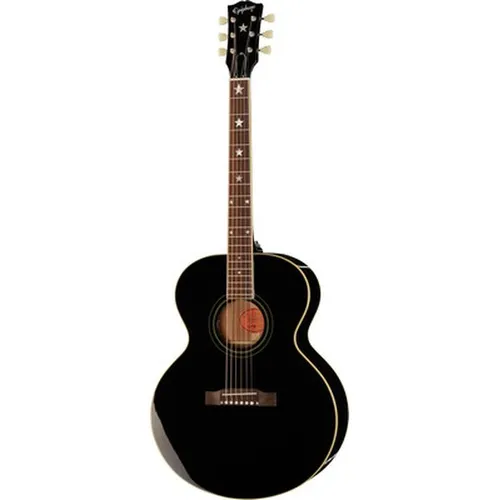 Epiphone J-180 LS Ebony - Kleine Jumbo Westerngitarre - Gitarren; Hochwertige Verarbeitung mit massiver Fichtendecke und Mahagoni-Korpus, ideal für Klangliebhaber. Inklusive Epiphone IGC Koffer.