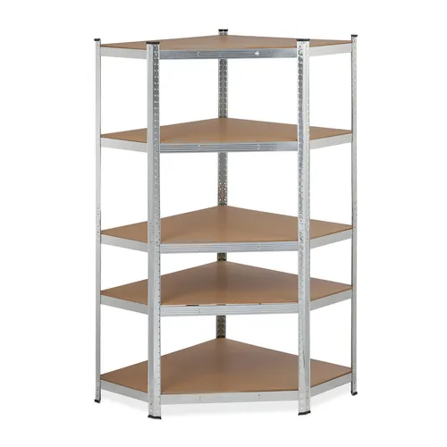 Eck schwerlastregal - Verzinktes Metallregal mit 5 Böden - Regalsysteme: Stabil und platzsparend, ideal für Werkstätten und Lager mit einer Tragkraft von bis zu 400 kg.