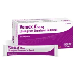 Vomex A 50 mg Lösung im Beutel - 12 ST - Arzneimittel gegen Reisekrankheit für Erwachsene und Kinder ab 30 kg. Ideal zur Vorbeugung und Behandlung von Übelkeit auf Reisen. Einfach ohne Wasser einzunehmen!