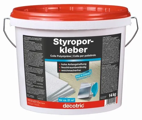 Decotric Styroporkleber 14 kg - Kleber & Leime, leistungsstarker Styroporkleber für eine einfache und zuverlässige Verklebung von Styroporplatten.