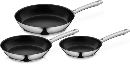 WMF Pfannen-Set Nordic Profi - 3-tlg. Bratpfannenset aus Cromargan® Edelstahl - Pfannen, 3-teiliges Set mit antihaftbeschichteten Pfannen für energiesparendes Braten und optimale Wärmeverteilung, ideal für alle Herdarten inkl. Induktion.