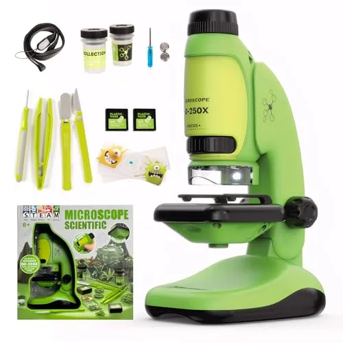 Todeco Mikroskop für Kinder, 50x-250x Taschenmikroskop, Benchtop Handmikroskop 2-in-1 mit Einstellbarer LED-Beleuchtung, Tragbares Mikroskop für Kinder zur Beobachtung von Mikroorganismen