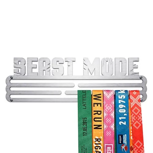 United Medals Beast Mode Medaillenhalter Running Laufen Sport für 30 Medaillen Aufbewahrung - Läufer, Sportler Geschenk Marathon Zubehör - Medal Holder Hanger Display Rack - gebürsteter Edelstahl
