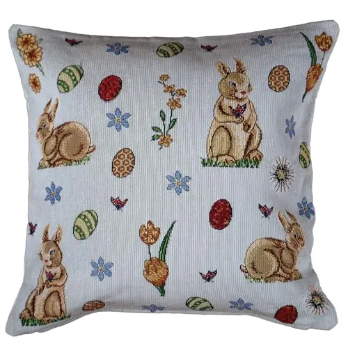 heimtexland Gobelin Dekokissen Ostern Deko Kissen Bezug mit Baumwolle Osterdeko Natur Kissenbezug Landhaus Sofakissen Typ884 Kissenhülle 40x40 cm Hasen Ostereier