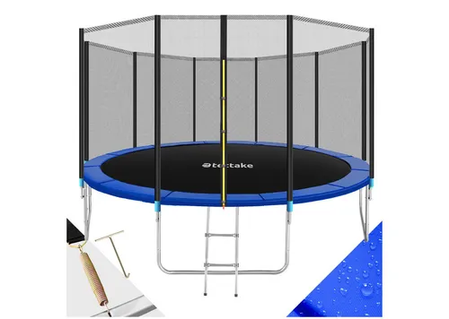 tectake Gartentrampolin Garfunky, Ø 427 cm – GS zertifiziert - Trampolin für Garten mit Sicherheitsnetz, robustes Stahlrohrgestell und hohe Sprungkraft für ungetrübten Sprungspaß der ganzen Familie.