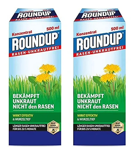 ROUNDUP Rasen-Unkrautfrei Konzentrat 1 l - Kräuterdünger zur gezielten Bekämpfung von Unkräutern im Rasen, hoch wirksam und systemisch, schonend für den Rasen.